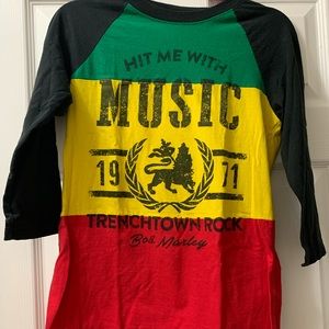 Bob Marley long sleeve color block tee shirt
